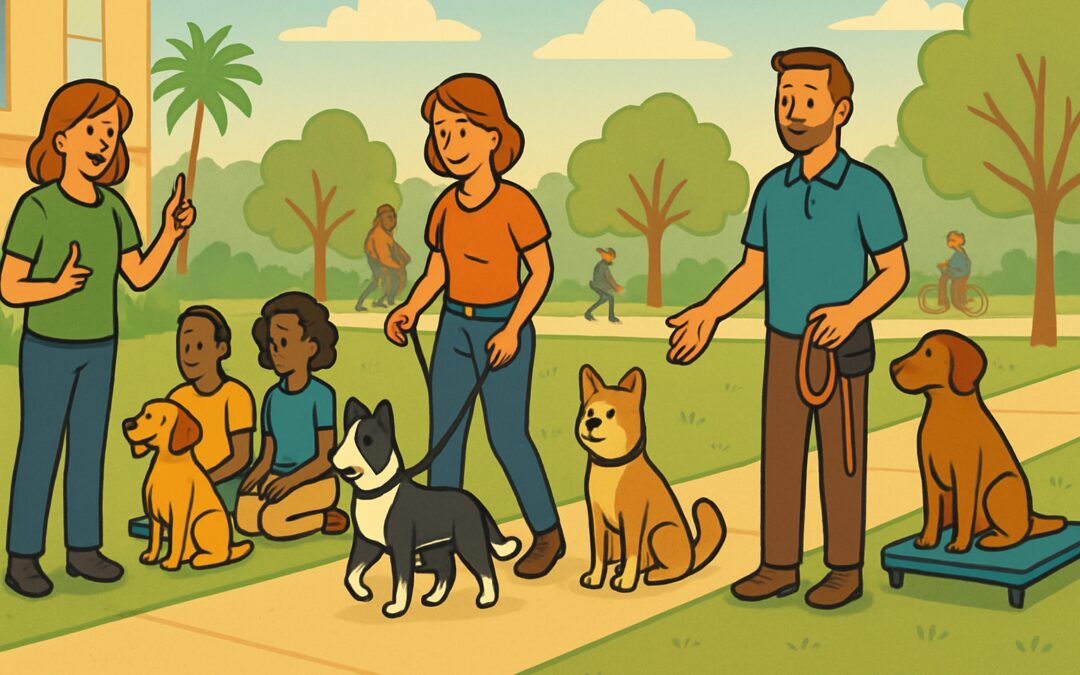 Charleston Dog Training Guide - showing different approaches - illustration - AI generated